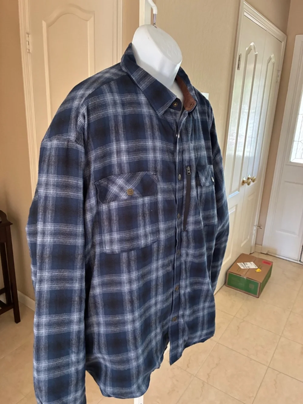 NWT Venado Concealed Carry Blue Plaid Shirt Jacket Quilt Lined Flannel 4XL